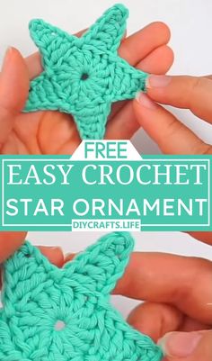 crochet star ornament with text overlay that reads, free easy crochet star ornament