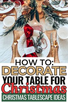 a christmas table setting with red and green decorations