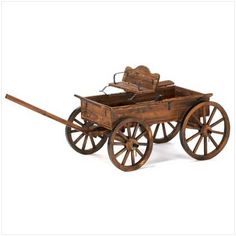 an old fashioned wooden toy horse drawn wagon