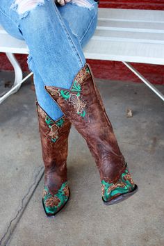 Old Gringo Erin Boots~ Custom Cowgirl Kim Color and Embroidery Traditional Fitted Snip Toe Boots, Fitted Snip Toe Wedding Boots, Traditional Boots For Festival, Traditional Fitted Boots For Festival, Colored Boots, Heel Caps, Leather Pulls, Rubber Heels, Brass Color