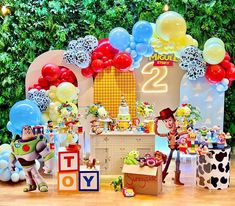 toy story birthday party with balloons and decorations