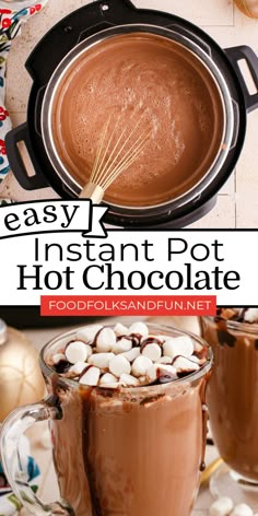 hot chocolate in a pot with marshmallows on the side