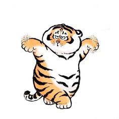 a drawing of a tiger standing on its hind legs with one paw in the air