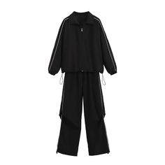 Product information: Fabric name: Polyester Color: black pants, black coat Sleeve type: conventional sleeve Size: S,M,L,XL Applicable Gender: Female Sleeve length: long sleeve Packing list: 1* Coat/Pant Product Image: Long Sleeve Tracksuit With Pockets For Streetwear, Long Sleeve Tracksuit For Streetwear, Streetwear Tracksuit With Long Sleeves And Pockets, Black Long Sleeve Tracksuit For Fall, Black Long Sleeve Tracksuit With Pockets, Fall Streetwear Tracksuit With Pockets, Fall Tracksuit With Pockets For Streetwear, Spring Streetwear Long Sleeve Tracksuit, Spring Long Sleeve Streetwear Tracksuit