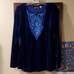 This Is A Stunning Blue Velvet Bob Mackie Top, With A Beautiful Rhinestone V-Neck. New With Tags. Faux Vest, Glitter Shorts, Rhinestone Top, Black Floral Blouse, Asymmetrical Blouse, Turquoise And Purple, Bob Mackie, Woven Top, Asymmetrical Design