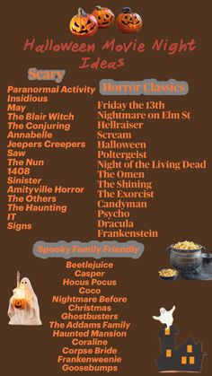 Halloween Movie Night Spooky Movie Date Night, Movie Night Snacks Halloween, Spooky Halloween Movie Night, Outdoor Horror Movie Night, Spooky Game Night, Fall Snacks For Movie Night, Spooky Movie Night Ideas, Halloween Party Movie Night, Halloween Themed Movie Night