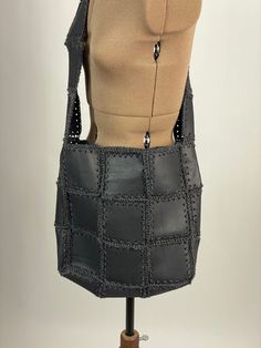 Genuine leather bag with wool, handmade. Color:anthracite  Length- 30cm Width-30cm Depth-10cm Handle-95cm Designer Gray Leather Shoulder Bag, Designer Gray Rectangular Shoulder Bag, Everyday Crochet Leather Bag With Woven Detail, Designer Soft Leather Square Shoulder Bag, Luxury Leather Crochet Bag Rectangular, Luxury Leather Crochet Bag In Rectangular Shape, Luxury Leather Crochet Rectangular Bag, Luxury Crochet Leather Bag With Leather Handles, Luxury Leather Crochet Bag With Leather Handles