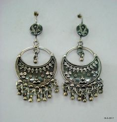 Traditional Design Sterling Silver Earring Pair From Rajasthan India. Great Handmade Design, Good For Jewellery Collection.Note - Please check pictures carefully for more detail.height with bells - 6.8 cm(2.67")width max.. - 3 cm(1.18")weight - 21 gramsmaterial - 925 sterling silver. Traditional Earrings With Bells, Silver Dangle Earrings With Bells, Traditional Silver Earrings With Bells, Traditional Silver Bell Earrings, Chandbali Earrings With Bells For Festivals, Traditional Festive Earrings With Bells, Silver Earrings With Bells For Festivals, Silver Bell Earrings For Festivals, Traditional Festive Bell Earrings