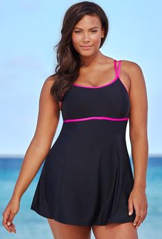 Cerise Lingerie Swimdress | Swimsuits For All Plus Size Bade, Swimsuits One Piece, Swimsuit Skirt, High Waisted Swim Bottoms, Plus Size One Piece, Stunning Style, Plus Size Swim, High Waisted Swim, Plus Size Vintage