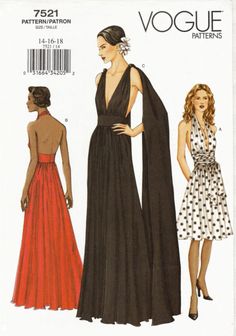 a women's dress pattern with an open back and long cape