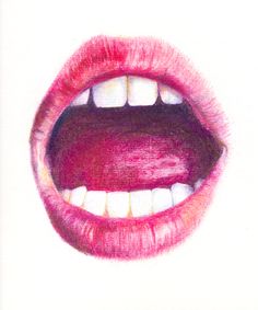 a drawing of a mouth with white teeth and pink lipstick on the bottom half of it