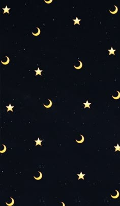 the night sky with stars and crescents is black, yellow and white in color