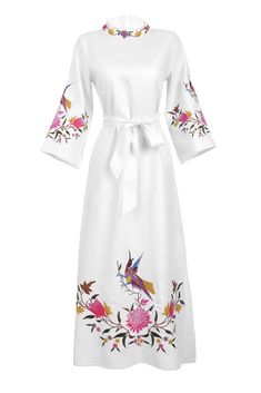 Fanm Mon Dress L / White Asia Spring Embroidered Half Sleeve Dresses, Half Sleeve Embroidered Spring Dress, Half Sleeve Embroidered Dress For Spring, Long Sleeve Linen Dress With Floral Embroidery, Spring Embroidered Linen Midi Dress, Embroidered Linen Midi Dress For Spring, Elegant Floral Linen Dress, Spring Linen Maxi Dress With Floral Embroidery, Elegant Linen Dress With Floral Embroidery