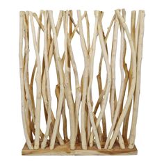 a wooden sculpture made out of branches on a white background