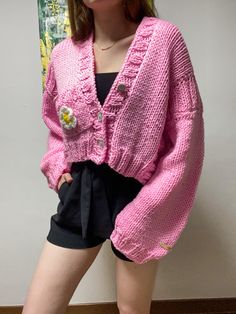 Pink cardigan for fall, barbie style Trendy Pink Cardigan With Pockets, Cozy Pink Sweater With Pockets, Pink Long Sleeve Cotton Cardigan, Pink Knit Outerwear With Button Closure, Pink Button-up Casual Sweater, Trendy Pink Cardigan With Buttons, Trendy Pink Buttoned Cardigan, Pink Casual Button-up Sweater, Casual Pink Button-up Sweater