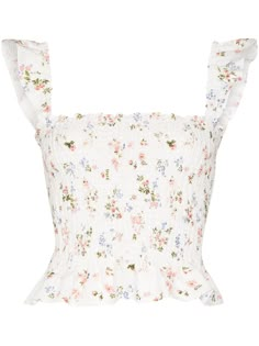 Reformation Junebug Floral Print Cropped Top - Farfetch Polka Dot Balloons, Sequin Embellished Top, Lace Bustier Top, Tie Waist Shirt, Being Better, Paisley Print Blouse, Floral Print Crop Top, Sequin Blouse, Leopard Print Shirt