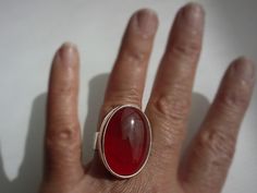 Large Oval  Red Carnelian Silver Ring  Hand made by StyleCenter Red Carnelian Oval Cabochon Ruby Ring, Red Carnelian Cabochon Ruby Ring, Carnelian Cabochon Ruby Ring, Red Oval Cabochon Ruby Ring For Gift, Carnelian Ruby Ring With Oval Cabochon For Gift, Red Carnelian, Carnelian Ring, Ring Hand, Deep Red Color