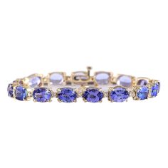 29.50 Carat Natural Tanzanite 14K Yellow Gold Diamond Bracelet - Fashion Strada Gold Diamond Bracelet, Tanzanite Bracelet, Gold Luxury, Bracelets Gold Diamond, Blue Tanzanite, Natural Tanzanite, Bracelet For Women, Blue Diamond, Tennis Bracelet