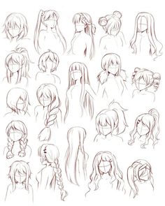 some sketches of different hair styles and hairstyles for anime character drawings, drawing skills,