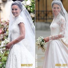 the wedding dress worn by princess charlotte and prince george is shown in two different pictures