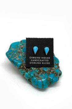 These Sleeping Beauty Turquoise Teardrop Stud Earrings are Zuni handmade and set in Sterling Silver with a modern and smooth bezel. Zuni artisans in New Mexico are known for their ability to cut stone into small and precise shapes. The Sleeping Beauty mine located in Globe, Arizona is known worldwide for its beautiful bright blue Turquoise and is now highly collectible since the mine closed in 2012. These Zuni stud earrings are the perfect size for both adults and children. Keep your jewelry loo Hypoallergenic Turquoise Drop Jewelry, Hypoallergenic Turquoise Teardrop Jewelry, Artisan Teardrop Hypoallergenic Earrings, Artisan Hypoallergenic Teardrop Earrings, Minimalist Turquoise Teardrop Earrings, Turquoise Teardrop Drop Earrings, Handmade Turquoise Teardrop Earrings, Turquoise Teardrop Earrings For Jewelry Making, Turquoise Teardrop Earrings