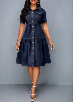 Color:Denim Blue;Size:M;Size:L;Size:XL;Size:XXL;Package Contents:1 X Dress;Occasion:Other;Style:Casual; Camo Dress Outfit, Knee-length Denim Blue Dress With Pockets, Mid-length Denim Blue Dress With Pockets, Blue Knee-length Denim Dress With Pockets, Blue Non-stretch Denim Dress With Short Sleeves, Women Attire, Knee-length Cotton Denim Dress With Button Closure, Vestidos Jeans, Camo Dress