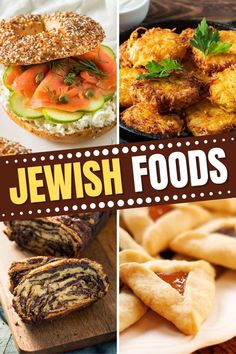 jewish foods are shown in this collage with the words jewish foods written below them