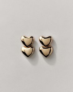 Gold Elegant Double Heart Charm Earrings, Modern Heart-shaped Earrings For Anniversary, Elegant Earrings With Heart Detail, Elegant Heart Detail Earrings For Gift, Heart-shaped Earrings With Heart Charm For Formal Occasions, Formal Heart Shaped Earrings With Heart Charm, Formal Heart-shaped Earrings With Heart Charm, Formal Double Heart Earrings With Heart Charm, Heart Shape Earrings