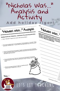 an activity sheet with the words nicholas was, analis and activity