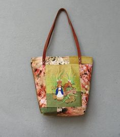 Embroidered Bunny Tote Leather Bunny Tote Colorful Bohemian Floral Bag with Rabbits Two Bunnies, Embroidered Bunny, Chic Purses, Fine Embroidery, Shopping Totes, Colorful Bohemian, Leather Weekender, Taffeta Fabric, Bohemian Colors