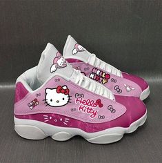 Hello Kitty Personalized Tennis Shoes Air JD13 Sneakers Gift For Fan Lightweight construction with breathable mesh fabric provides a comfortable and flawless fit. Hello Kitty Gifts, Hello Kitty Shoes, Jordan 13 Shoes, Hello Kitty Characters, Personalized Shoes, Shoes Design, Pink Hello Kitty, Tennis Sneakers, Shoes Air