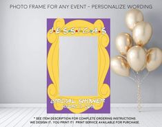 a photo frame for an event with balloons