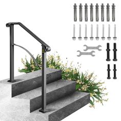 a set of stairs with tools and screws