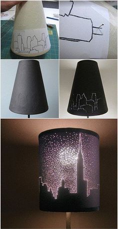 three different views of the same lamp shade