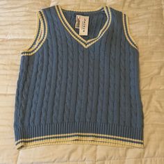 Blue And White Sweater Vest John Galt Pacsun Never Worn Trendy Blue Sleeveless Sweater, Trendy Sleeveless Blue Sweater, Blue Cotton Sweater Vest With Crew Neck, Blue Cotton Crew Neck Sweater Vest, Blue Sleeveless Sweater For Spring, Blue Sleeveless Casual Sweater, Casual Blue V-neck Vest, Blue Crew Neck Casual Sweater Vest, Blue Cotton Sweater Vest For Fall