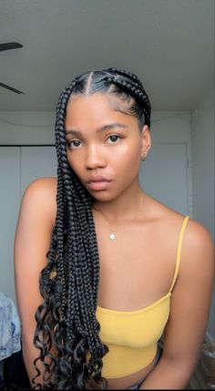 61+ Braid Hair Inspo Collection~ Knotless Braids With Curly Ends Shoulder Length, Easy Braid Styles For Black Women, Large Knotless Braids With Curly Ends, Boxbraids Hairstyle, Bohemian Box Braids, Hairstyles Cute, Jumbo Box Braids