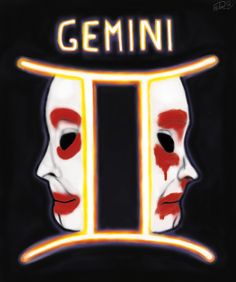 two clowns with their faces painted to look like they are facing each other and the words gemini written across them