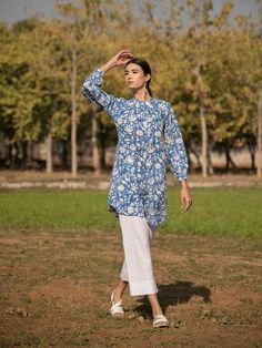 No more blues tunic white kurti cotton printed by Marche now availablea at Trendroots Blue Straight Kurta Tunic For Spring, Blue Casual Tunic With Relaxed Fit, Cotton Tops With Curved Hem, Chic Cotton Tunic For Day Out, Casual Fall Cotton Kurta, Casual Cotton Kurta For Fall, Summer Cotton Tunic For Work, Blue Relaxed Fit Tunic Blouse, Cotton Tops With Asymmetrical Hem For Day Out