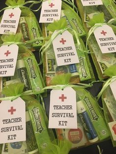 teacher survival kit wrapped in green ribbon