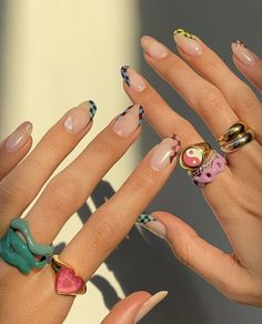 Obsessing over all things nail art? Check out how to achieve trendy and stylish nails from the comfort of your home. Upgrade your nail game and read our full article here! #nailart #nailinspo #trendy #nails #colorfulnails #accessorize #checkernails #fashionista #pinterestnails (Source: @eis.mag on IG) Fimo Ring, Diy Clay Rings, Diy Fimo, Funky Rings, Indie Jewelry, Nail Ring, Clay Jewelry Diy, Diy Rings