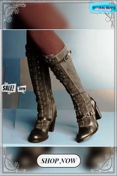 Women's Vintage Lolita Style Boots Fall Party Knee-high Moto Boots, Vintage Fitted Lace-up Boots For Fall, Fitted Punk Knee-high Boots For Fall, Fitted Vintage Lace-up Boots For Fall, Fitted Mid-calf Boots For Fall With Closed Toe, Fitted Mid-calf Boots For Fall, Fitted High Heel Moto Boots For Winter, Edgy Lace-up Boots With Buckle Closure, Punk Style Knee-high High Heel Boots For Fall