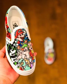 Custom Kids Slip-On Vans Custom Slip On Vans, Painted Shoes Diy, Custom Kicks, Creative Shoes, Kicks Shoes, Hype Shoes, Custom Vans, Vans Authentic Sneaker, Painted Shoes