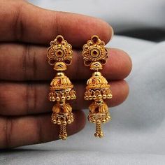 Purity is - 22kt Gold. the work on this jewelry is pure handmade and I personally make them beautiful. we have more collection and list daily. I take custom order too. Gold Jhumkas For Puja And Festive Occasions, Festive Gold Jhumkas For Puja, Traditional Gold Chandbalis With Intricate Design, 22k Gold Cutdana Earrings, Temple Jewelry Style Yellow Gold Chandbalis For Festivals, Yellow Gold Temple Jewelry Chandbalis For Festivals, Traditional Yellow Gold Cutdana Danglers, 22k Gold Cutdana Earrings For Puja, Temple Jewelry Yellow Gold Chandbalis For Festivals