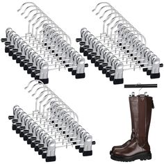 PRICES MAY VARY. Adequate to Meet Your Needs: you will receive 30 pieces of boot hooks in total; The quantity is sufficient for you to apply and replace, and can easily meet your daily use and other requirements Proper Dimension to Apply: the size of these boot hangers for closet is about 12 x 11 cm/ 4.7 x 4.3 inches, and can be hung on rods with max 1.38 inches diameter, appropriate and convenient for you to use Serviceable and Lasting: each boot organizer is made of quality stainless steel, ru Boot Organizer, Boot Hanger, Steel Boots, Travel Hanger, Boot Organization, Pants Hangers, List Inspiration, Boot Rack, Clothes Clips