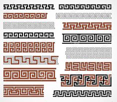 a set of decorative greek ornament designs in brown, white and black colors