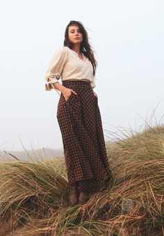 Classic Tailored Ankle Length Check Brown Skirt.   The Skirt has discreet pockets for your comfort.  A versatile piece that can be styled for all seasons.  This timeless cute high waist skirt moves gracefully to flatter large and small body types.  ☆ Design Details ☆ ✔ Bestseller ✔ 100% cotton ✔ 2 Side Pockets ✔ High Waist ✔ Swing skirt ✔ Weighted skirt ✔ Right Zip Closure 📌FIT & SIZING The model is wearing size small. AVAILABLE SIZES - Small to 3XL SMALL - 10 UK  Waist - 29 inches/ 73.65 cm Hi Long Plaid Skirt Brown, Brown Fall Skirt Long, October Casual Long Skirt, Cheap Vintage Skirt With Pockets, Long Plaid Brown Skirt, Cottage Core Plad Skirt, Cheap Long Skirt For Fall, Fall Full Length Lined Skirt, Full Length Pleated Skirt For Fall