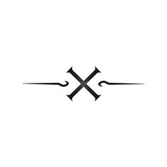 two crossed swords are shown in black on a white background with the word x above them