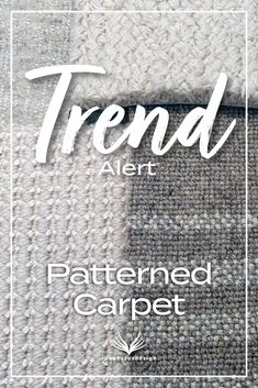 a carpet with the words trend alert written in white on top of it and an image of