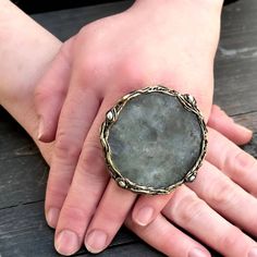 "Big Labradorite ring, chunky stone ring, oversized huge ring, grey stone ring, large cocktail ring. Looking for more rings in this style? Pick your favorite from the list below: https://etsy.me/35gFzEu Each detail is made by hand and is unique. The front of the ring is 5,5 cm./ 2.16\" in diameter. Adjustable ring - One Size Fits All. Gift message available. Gift wrapped. Good to know: Since I work mainly with natural stones, which change shades depending on the lighting, background, and shootin Unique Large Stone Moonstone Ring, Moonstone Ring With Large Round Stone, Unique Round Moonstone Ring With Large Stone, Round Labradorite Necklace With Large Stone, Bohemian Ring With Large Stone, Luxury Large Stone Crystal Ring, Big Rings For Women, Spiritual Green Ring With Large Stone, Huge Ring