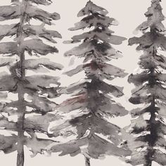 watercolor painting of trees in the snow